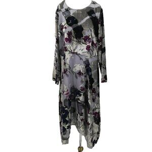 Soft Surroundings Long Sleeve Velvet Floral Annika Midi Dress Size L Gray Sheer